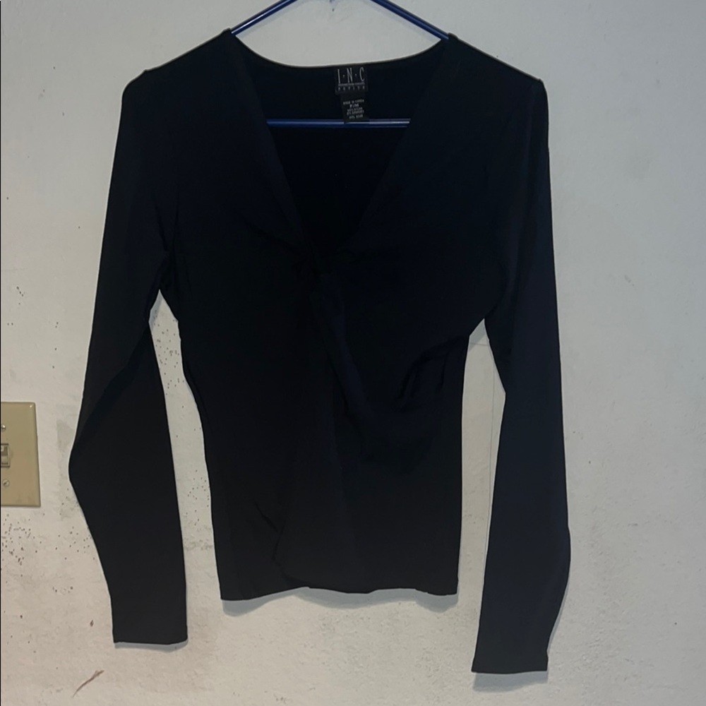 INC International Concepts Women's Black V-Neck Blouse